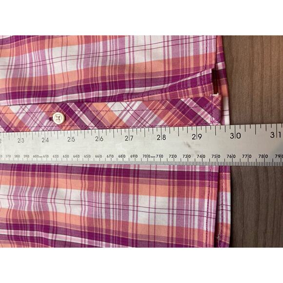 3 for $25-Laura Scott Womens Large Fushia Plaid Long Sleeve Blouse Roll Tab - Picture 7 of 8